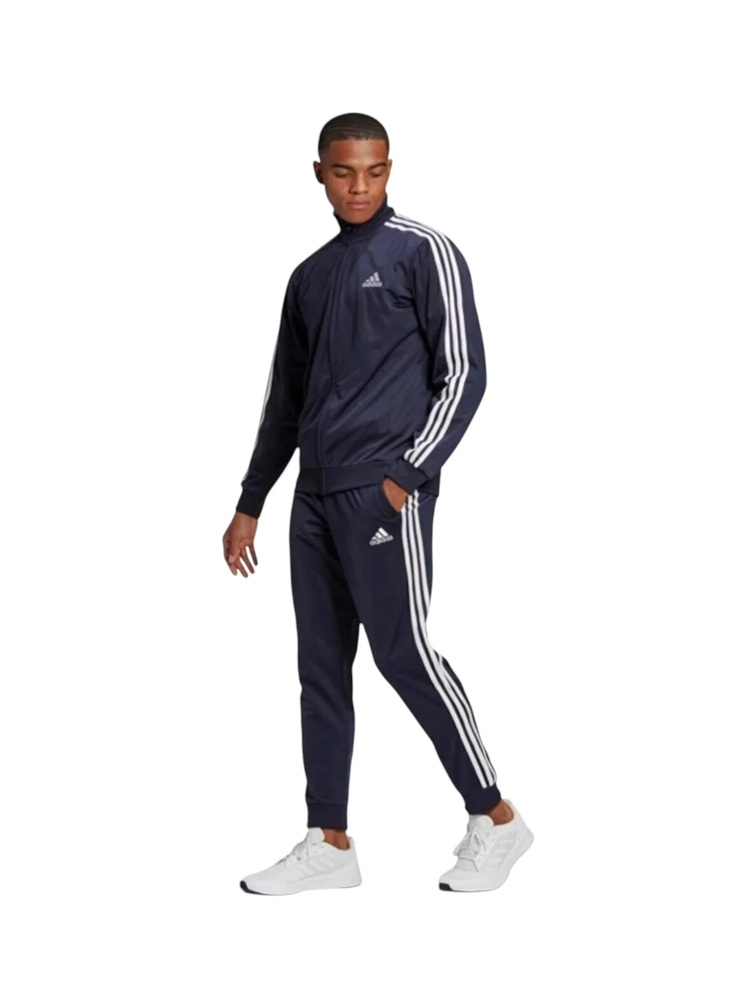 Adidas Logo Design Navy Blue Men’s Zip-Up Tracksuit Set