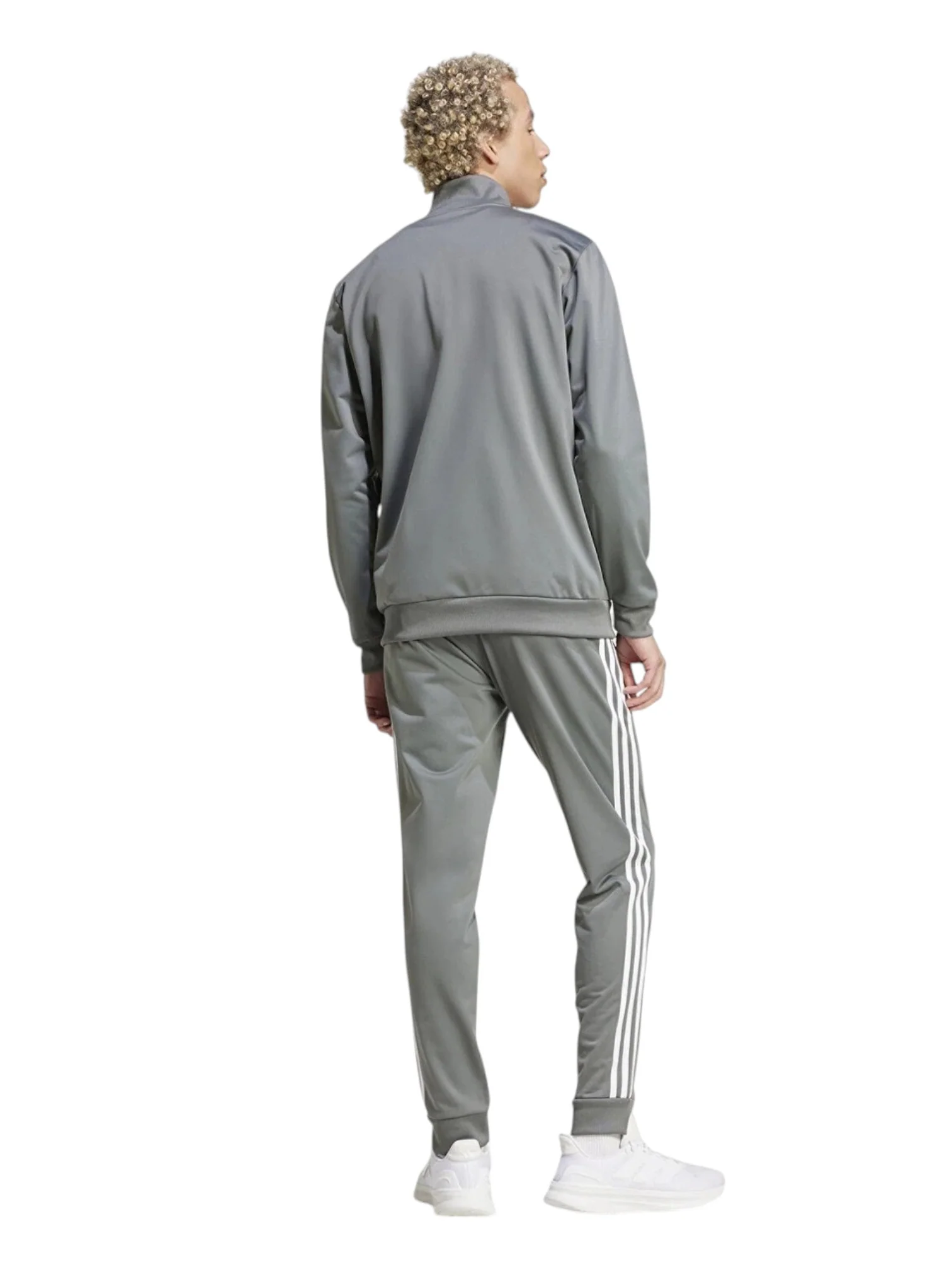 Adidas Logo Design Silver Men’s Zip-Up Tracksuit Set - Image 2