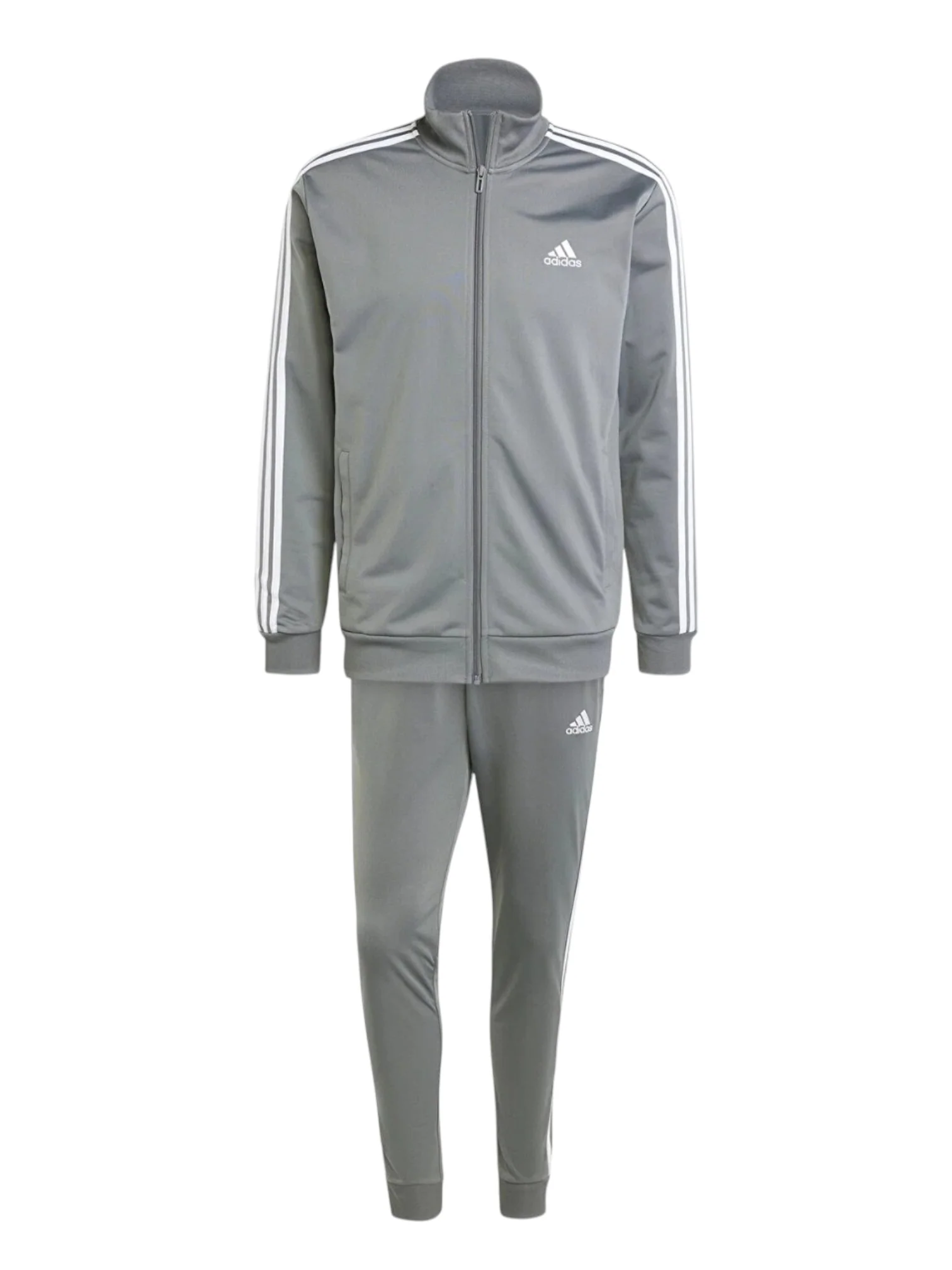 Adidas Logo Design Silver Men’s Zip-Up Tracksuit Set - Image 4