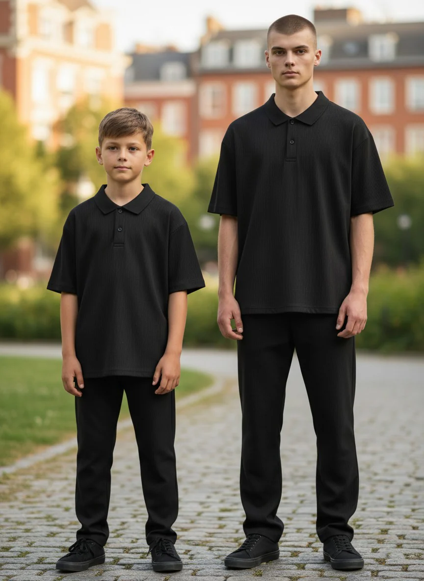 Antler Boys’ Black Cotton Short Sleeve Polo Collar T-Shirt Set