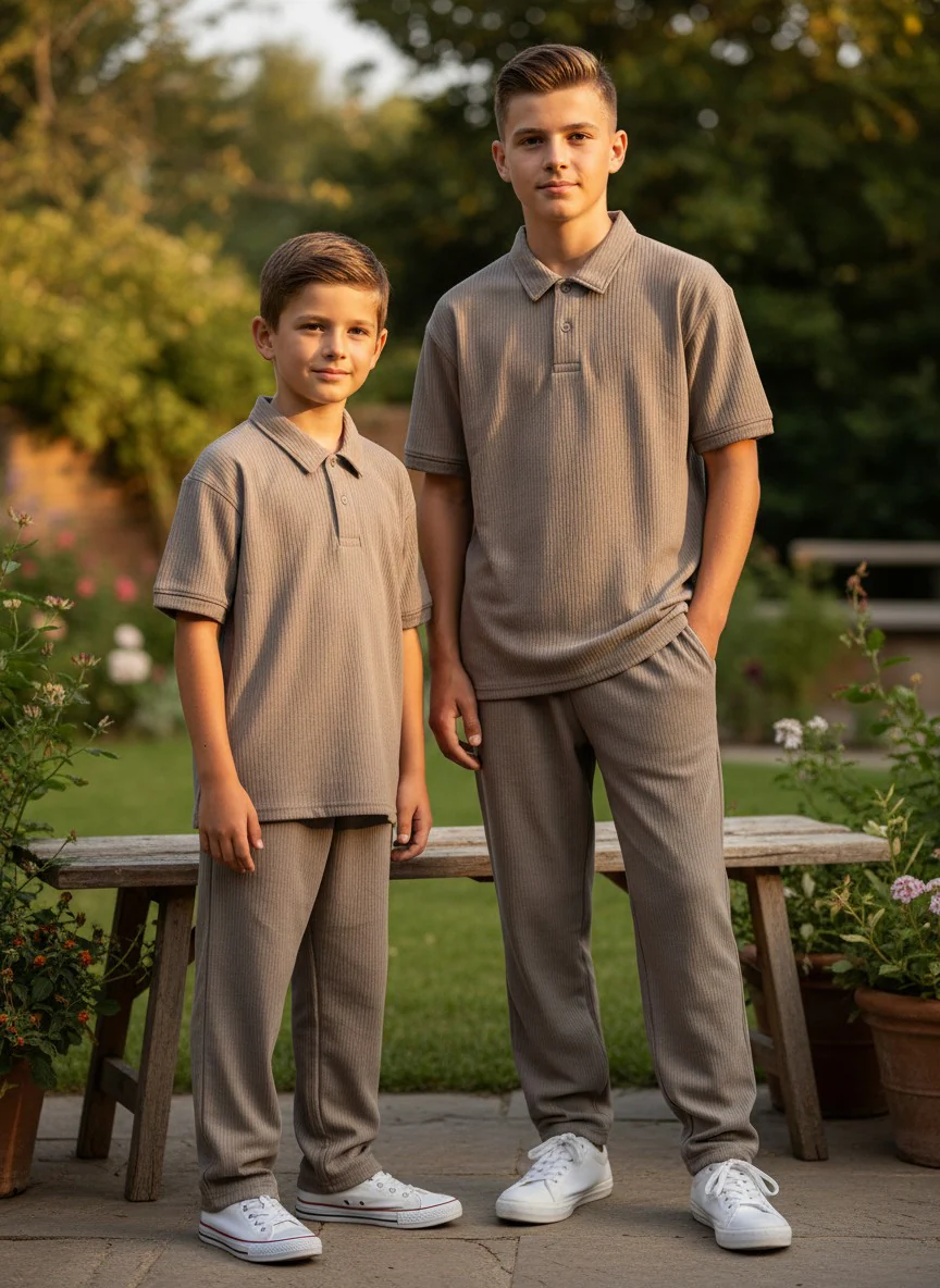 Antler Boys’ Dark Beige Cotton Short Sleeve Polo Collar T-Shirt Set