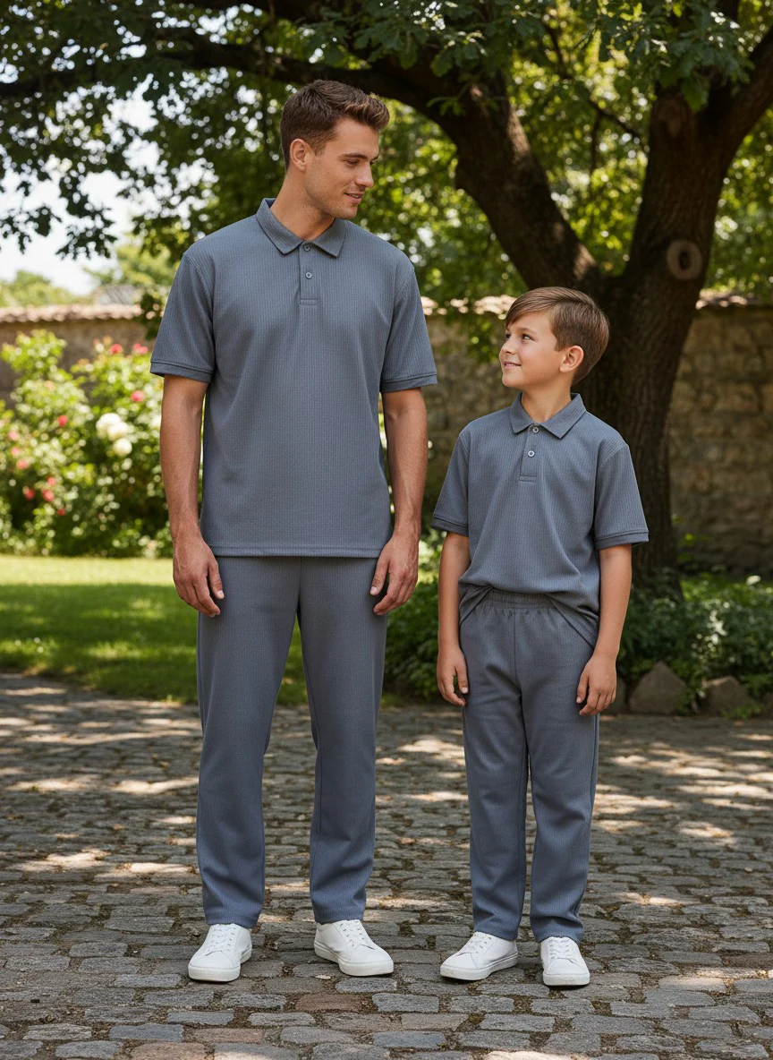 Antler Boys’ Dark Grey Cotton Short Sleeve Polo Collar T-Shirt Set