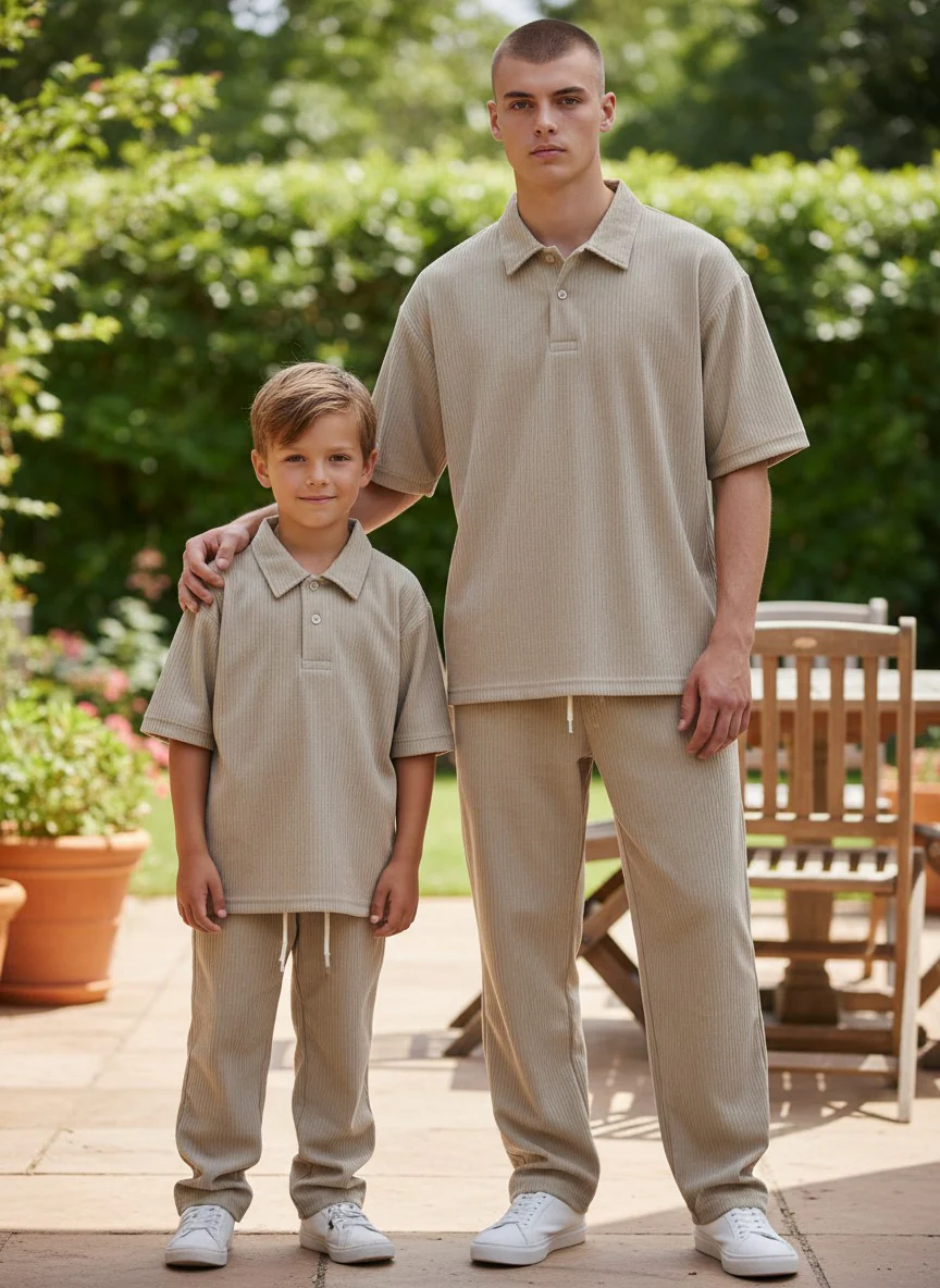 Antler Boys’ Light Beige Cotton Short Sleeve Polo Collar T-Shirt Set