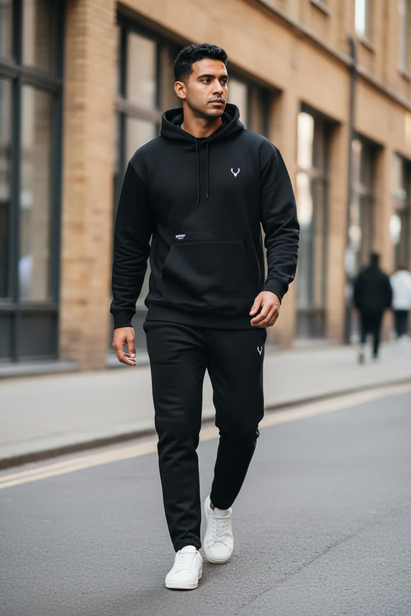 Antler Logo Design Black Men's Hoodie & Pants Set