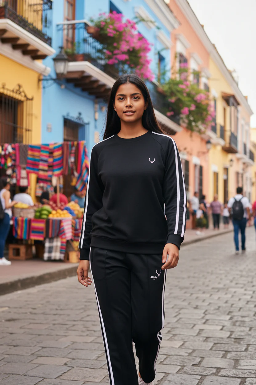 Antler Logo Design Black Women’s Full-Sleeve Top & Pants Set