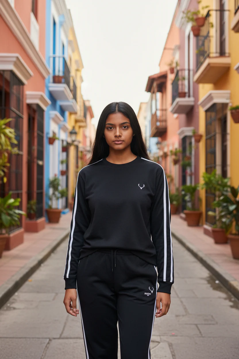 Antler Logo Design Black Women’s Full-Sleeve Top & Pants Set - Image 2
