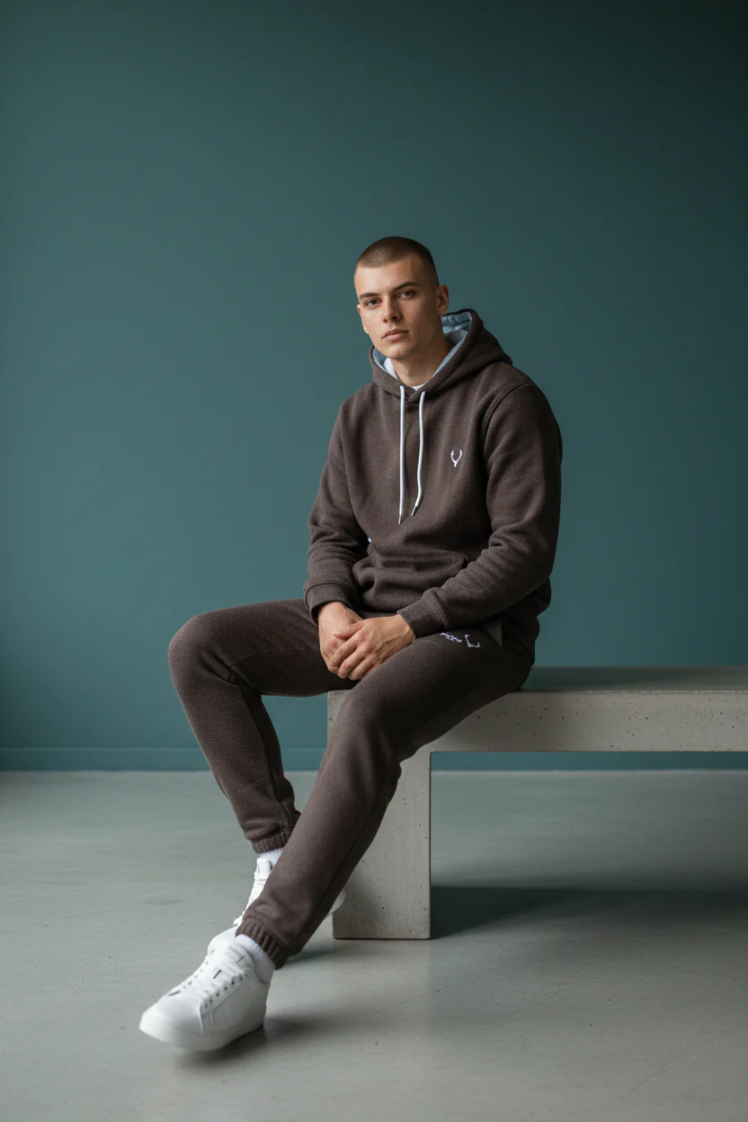 Antler Logo Design Brown Men's Hoodie & Pants Set