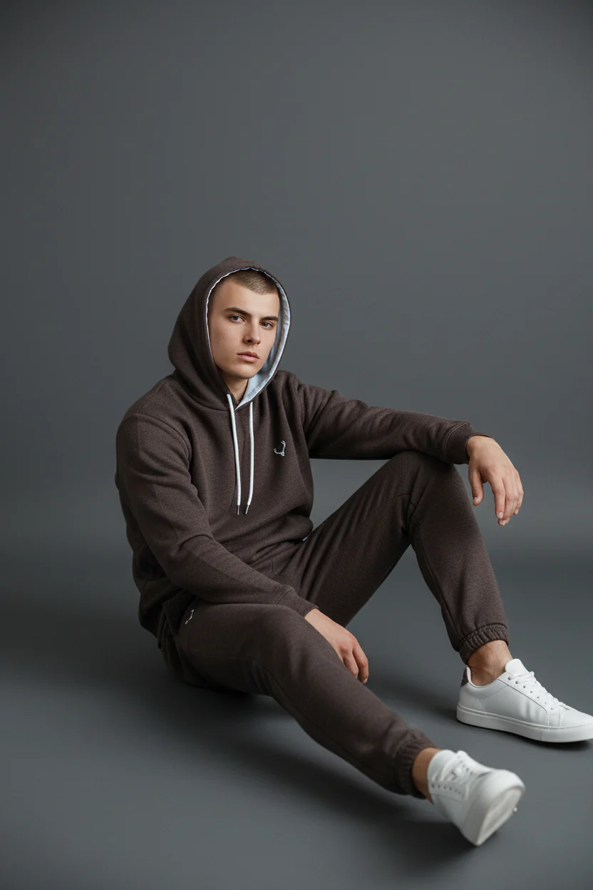 Antler Logo Design Brown Men's Hoodie & Pants Set - Image 2