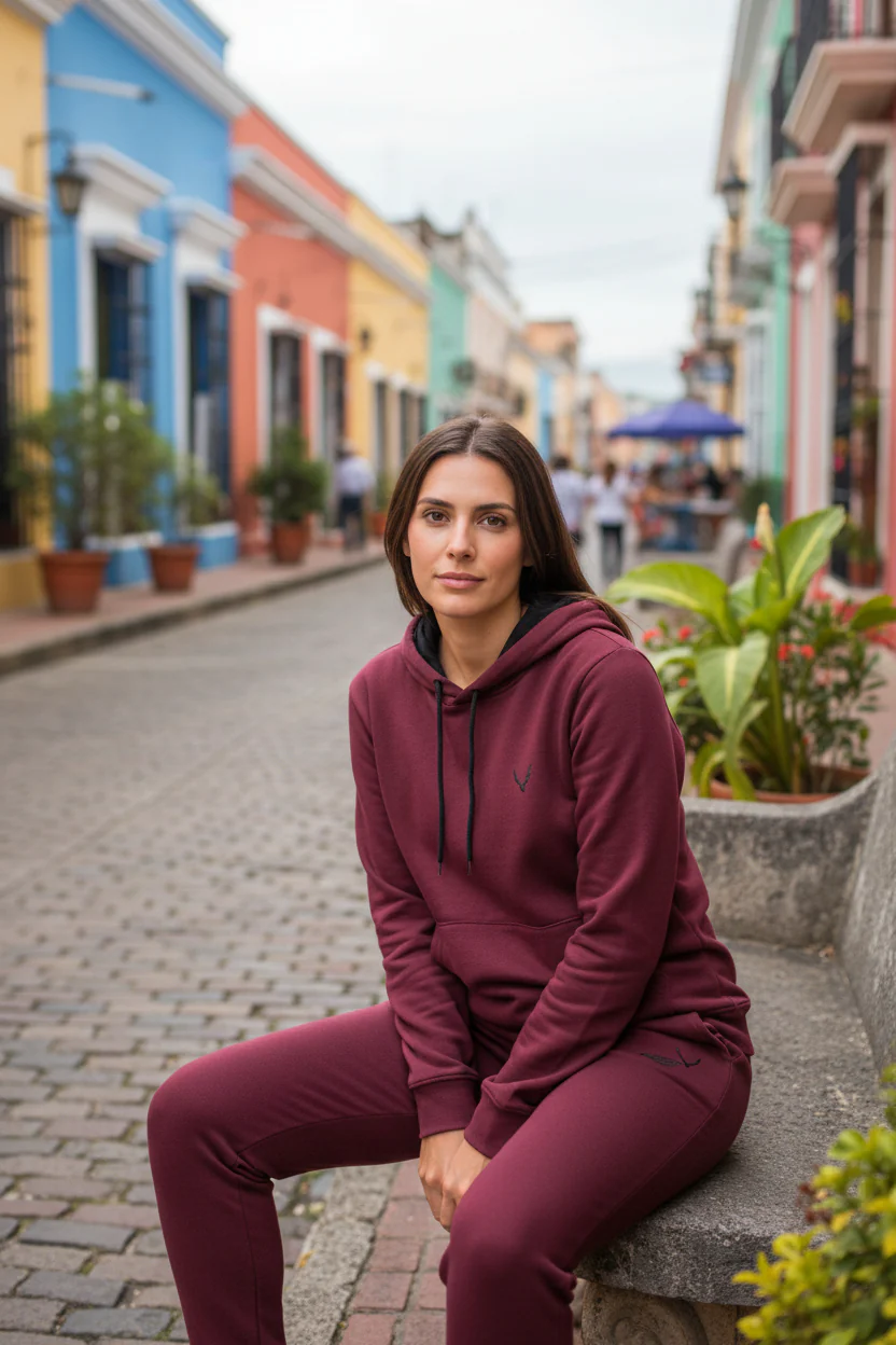 Antler Logo Design Burgundy Women's Hoodie & Pants Set - Image 2