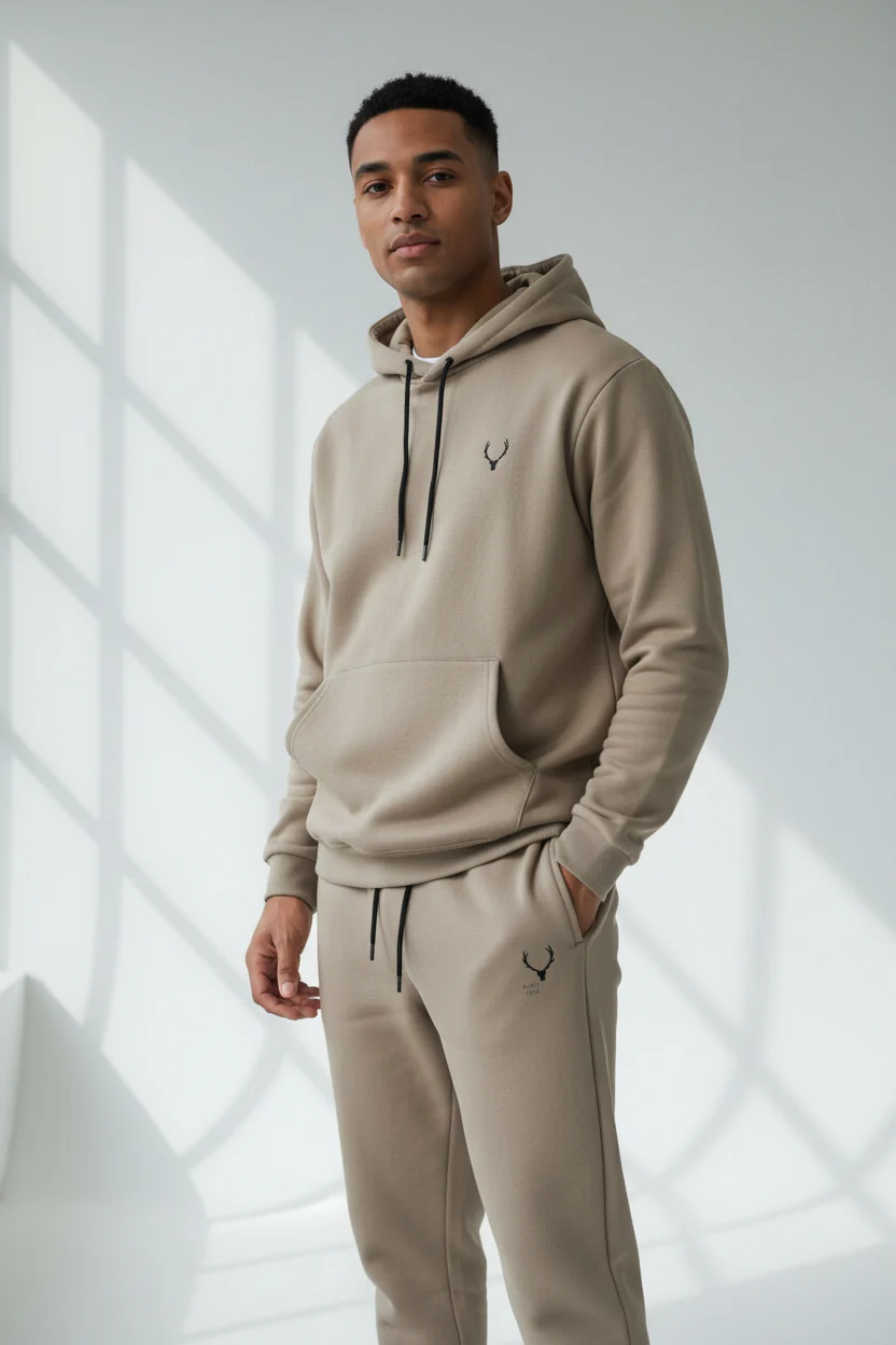 Antler Logo Design Camel Men's Hoodie & Pants Set