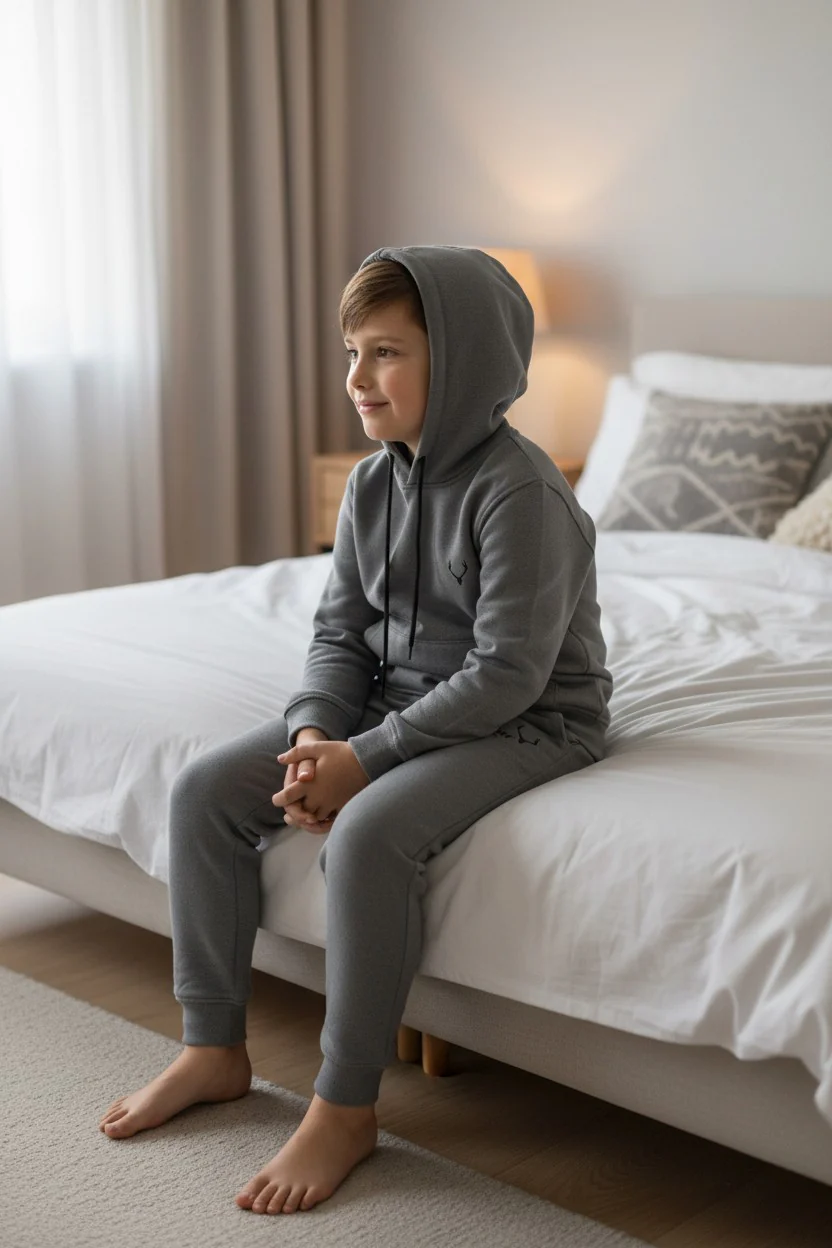 Antler Logo Design Dark Gray Boy's Hoodie & Pants Set