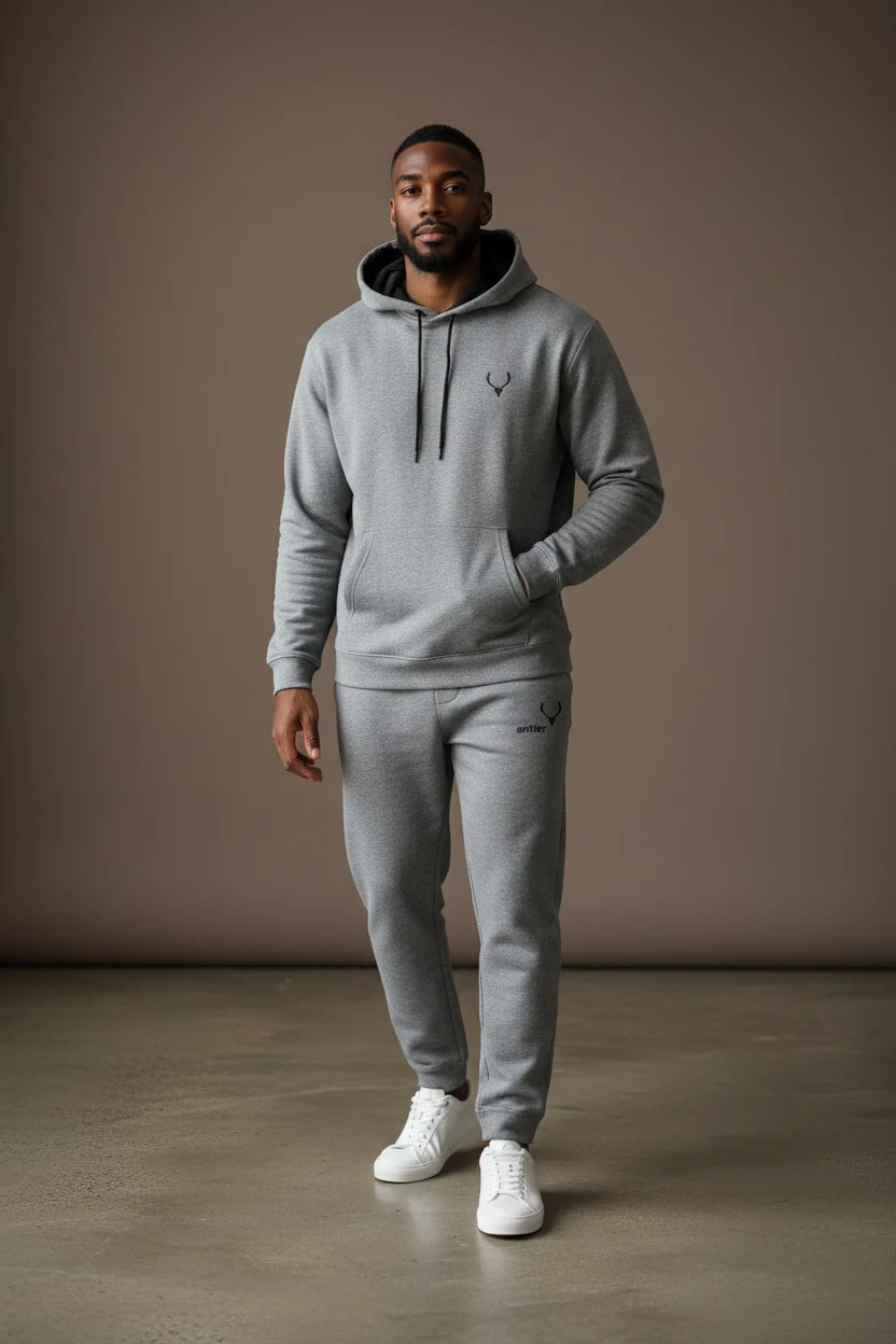 Antler Logo Design Gray Men's Jacket & Pants Set