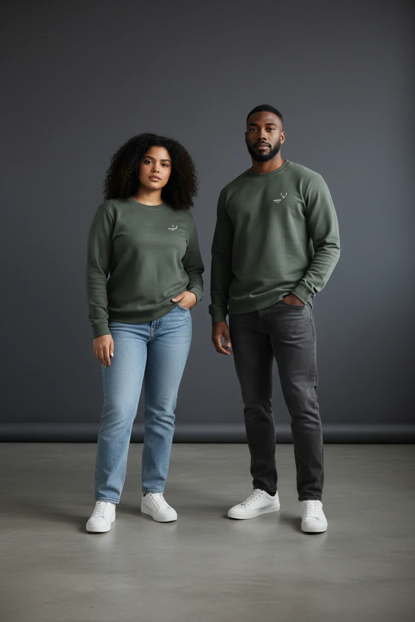 Antler Logo Design Green Unisex Velvet Sweat-Shirt