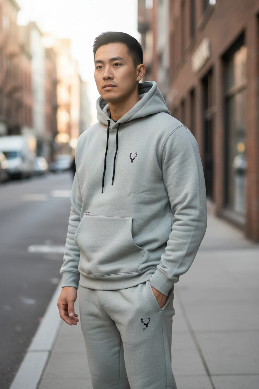 Antler Logo Design Light Green Men's Hoodie & Pants Set