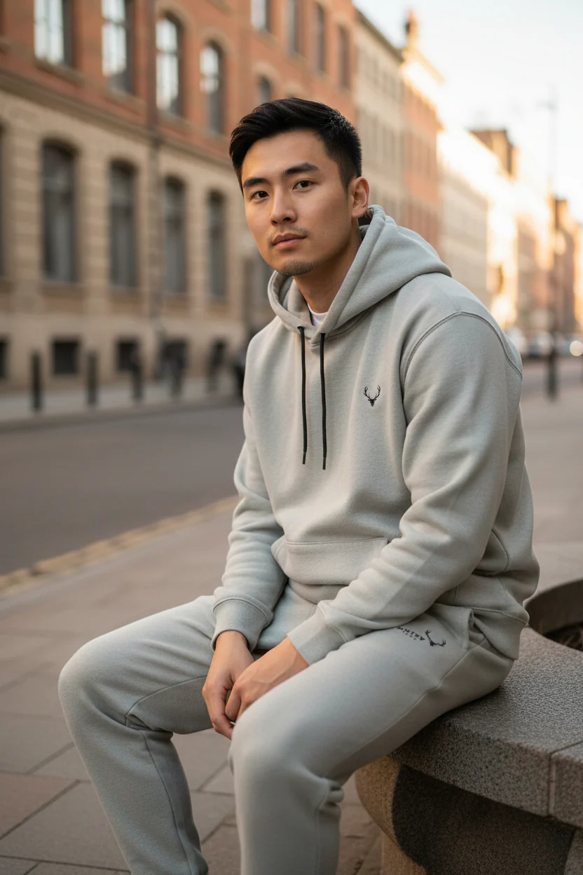 Antler Logo Design Light Green Men's Hoodie & Pants Set - Image 2