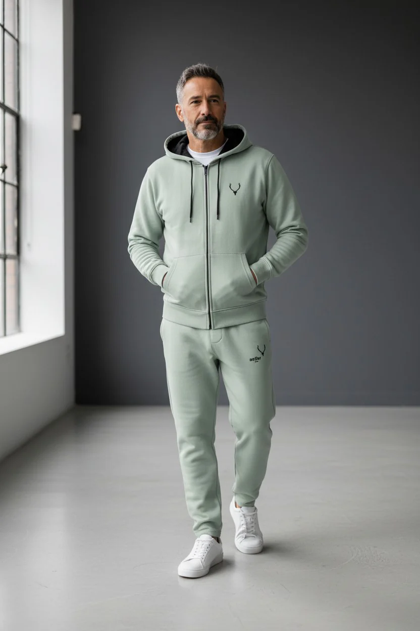 Antler Logo Design Light Green Men's Jacket & Pants Set - Image 2