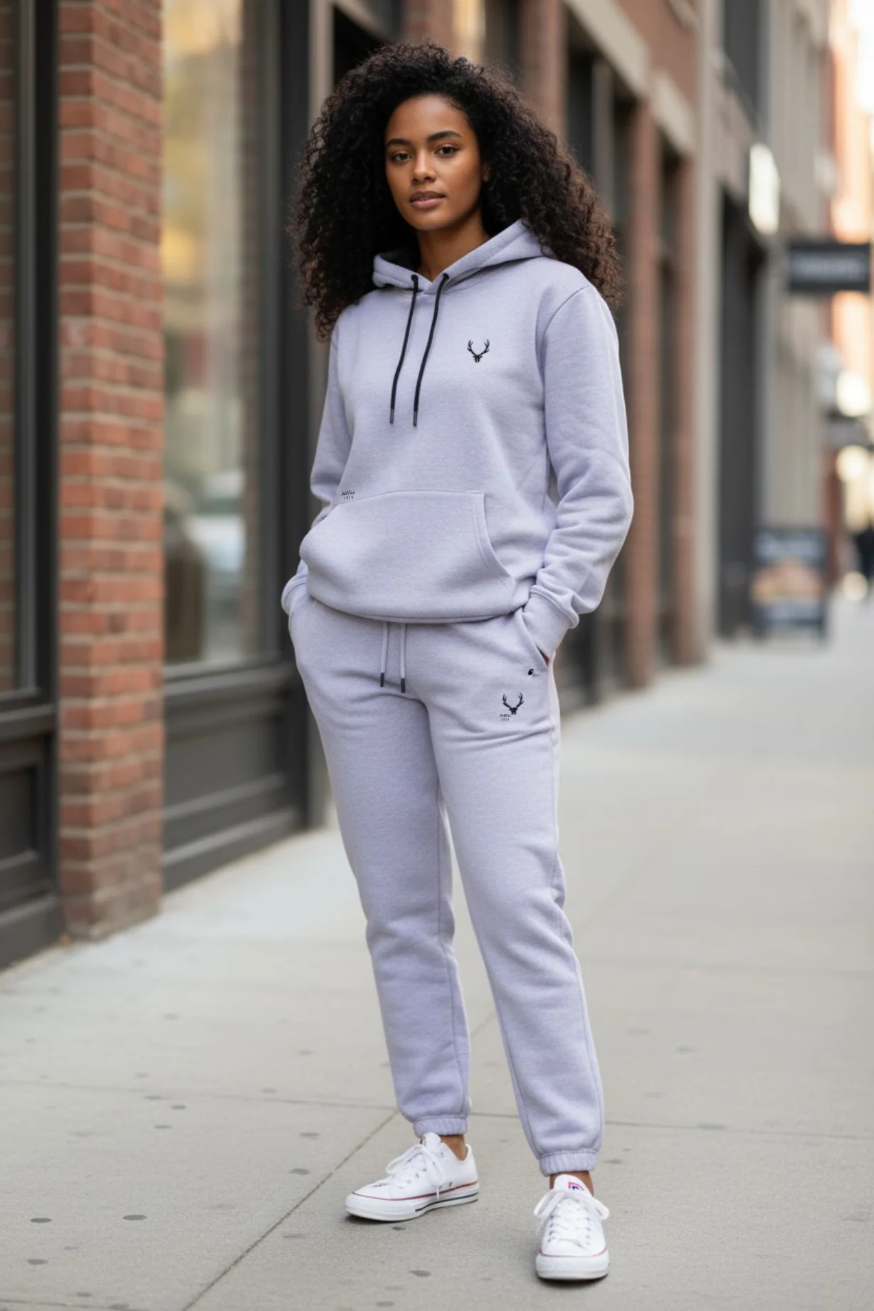 Antler Logo Design Light Lilac Women's Hoodie & Pants Set - Image 2