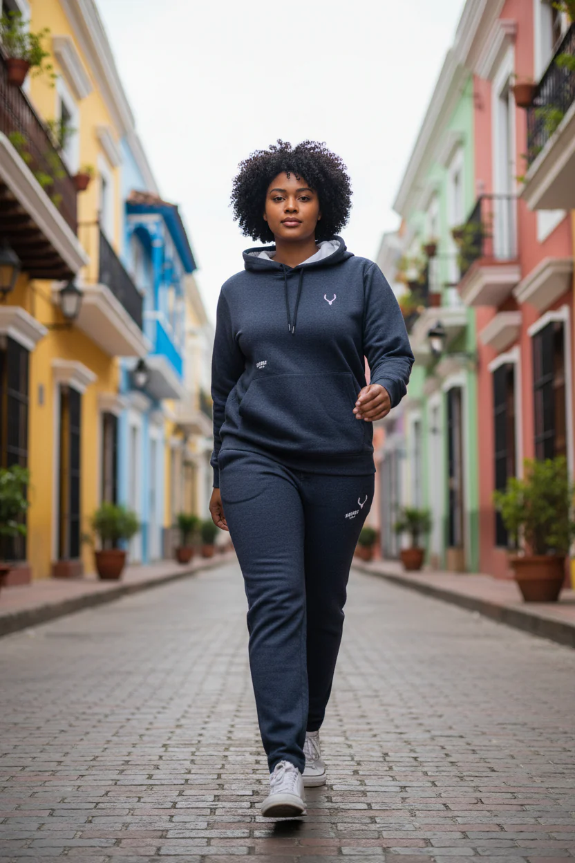 Antler Logo Design Navy Blue Women's Hoodie & Pants Set