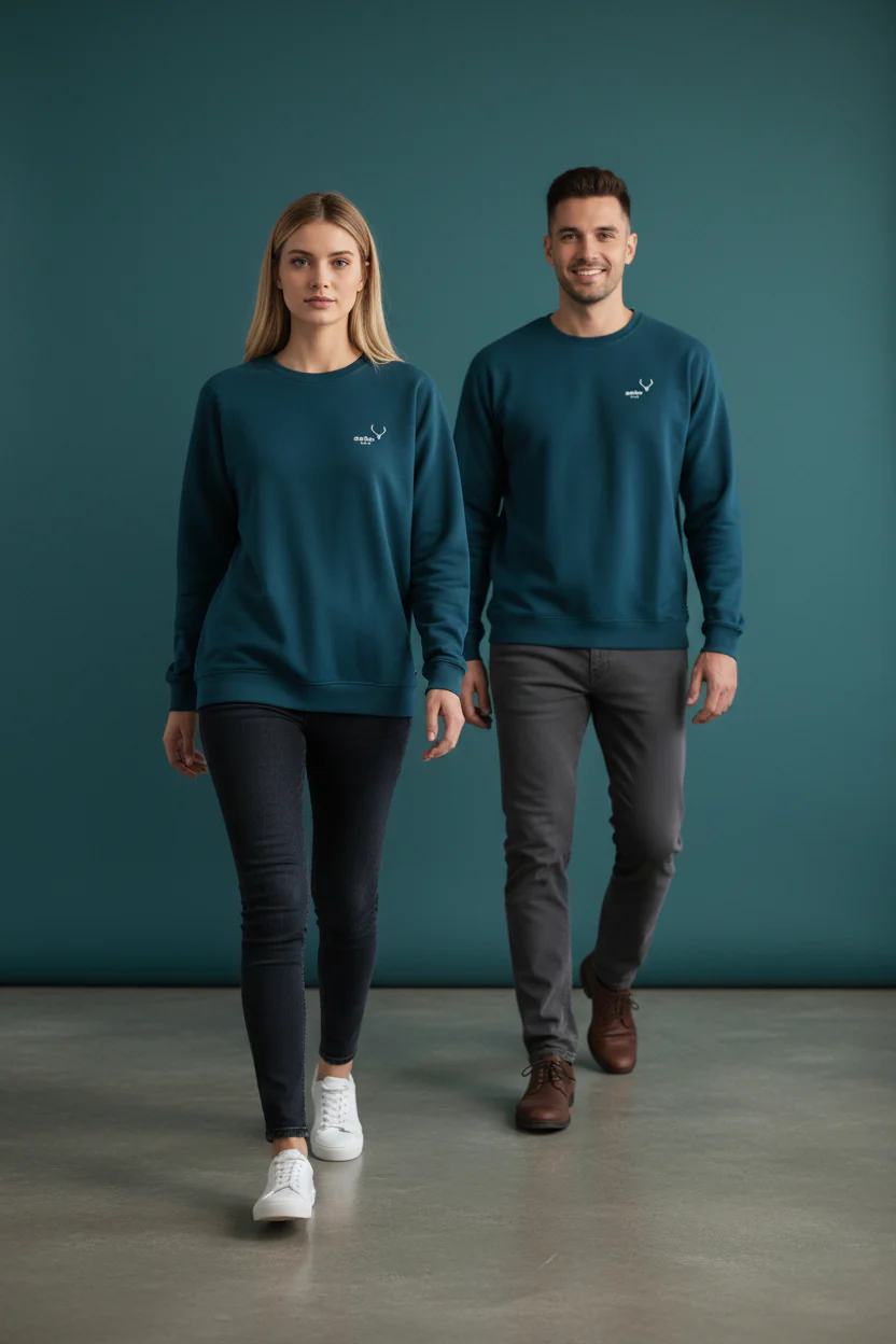 Antler Logo Design Peacock Blue Unisex Velvet Sweat-Shirt