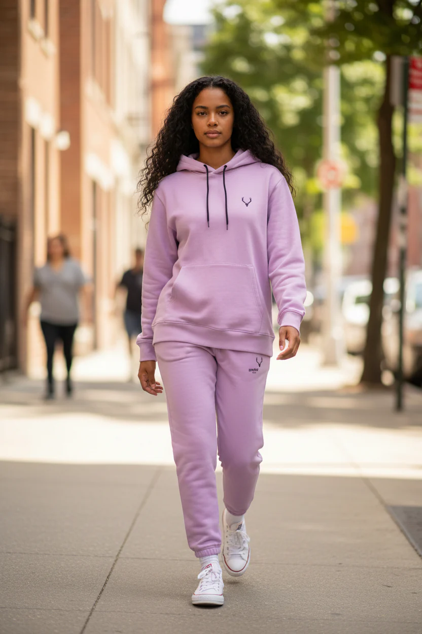 Antler Logo Design Pink Women's Hoodie & Pants Set