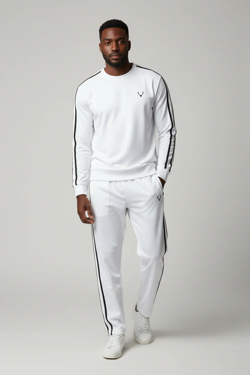 Antler Logo Design White Men’s Long-Sleeve Top & Pants Set