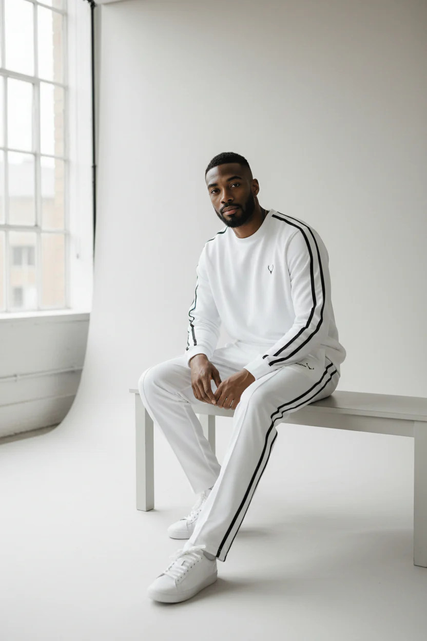 Antler Logo Design White Men’s Long-Sleeve Top & Pants Set - Image 2