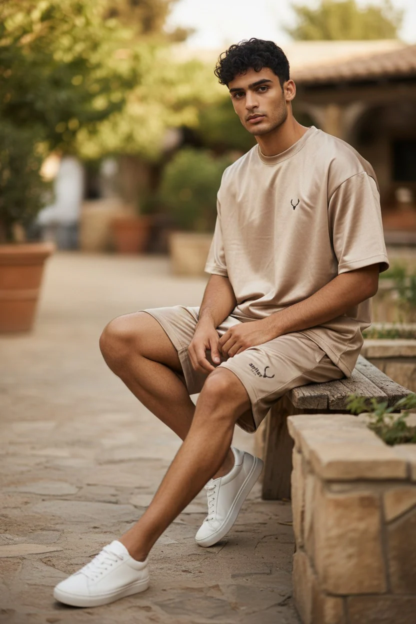 Antler Men’s Beige Logo Summer T-Shirt & Shorts Set