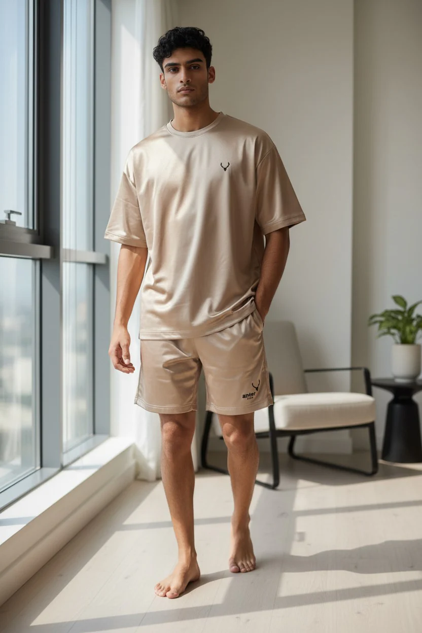Antler Men’s Beige Logo Summer T-Shirt & Shorts Set - Image 2