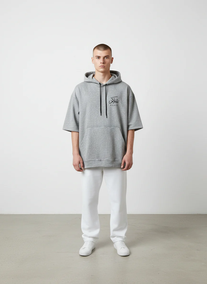 Antler Men’s Light Gray Half Sleeve Hoodie - Image 2