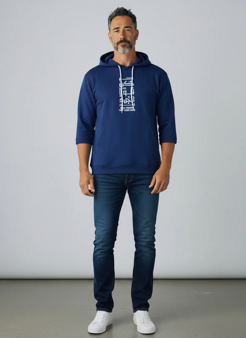 Antler Men’s Navy Blue Half Sleeve Hoodie