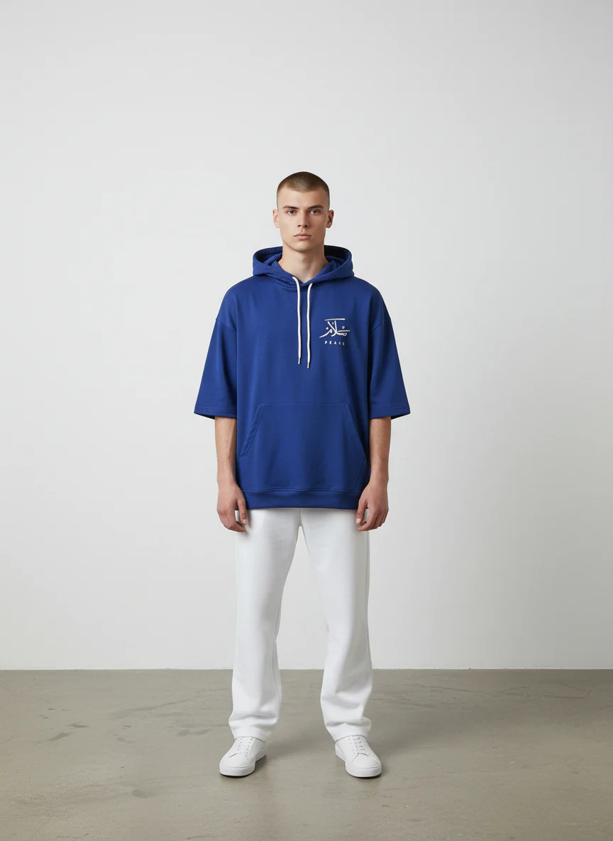 Antler Men’s Navy Blue Half Sleeve Hoodie - Image 2