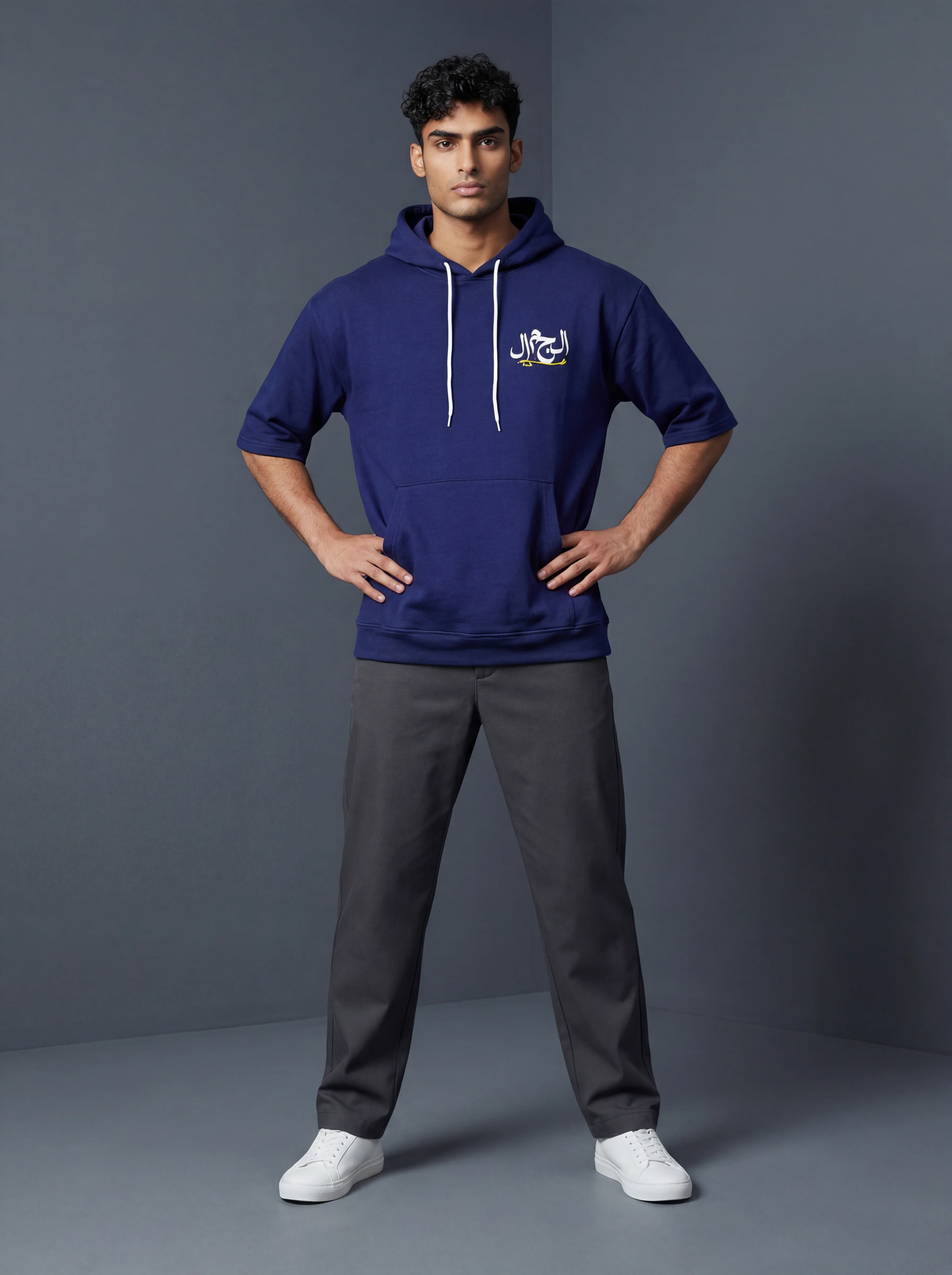Antler Men’s Navy Blue Half Sleeve Hoodie - Image 2