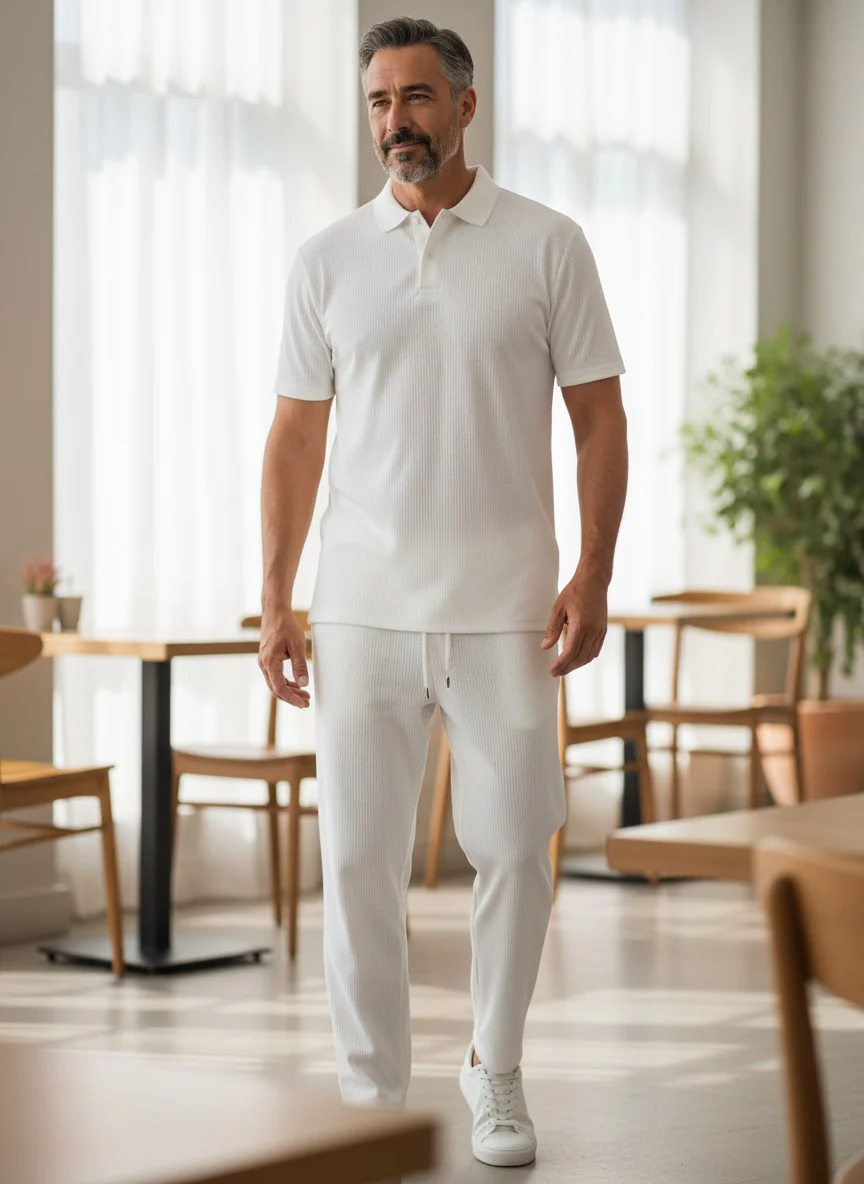 Antler Men’s White Cotton Short Sleeve Polo Collar T-Shirt Set - Image 2