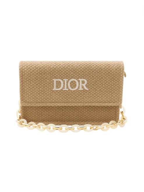 Beauty Raffia Shoulder Bag with Resin Chain Strap - Image 2