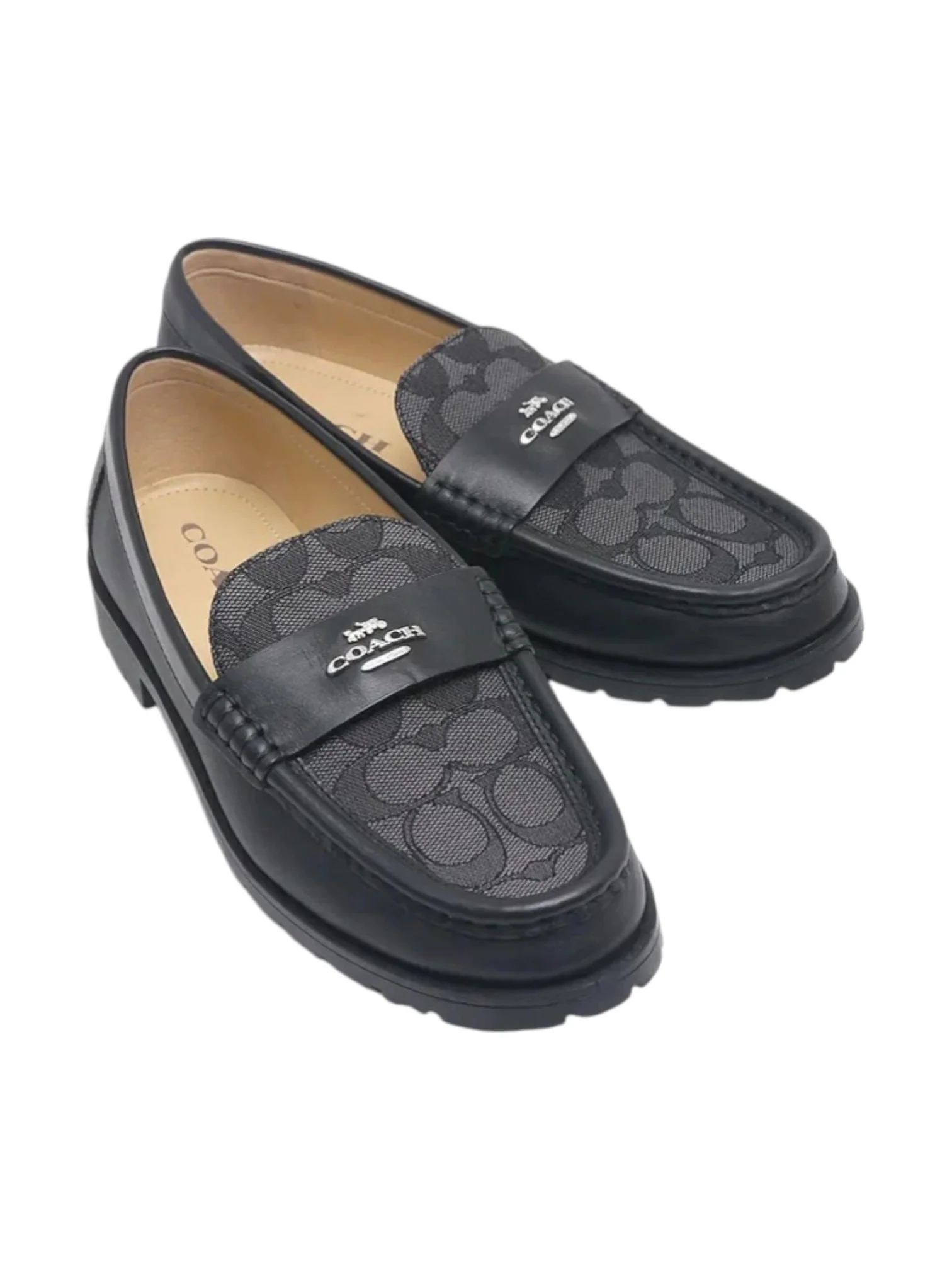 Coach Janie Black Charcoal Signature Jacquard Leather Women’s Loafer Shoes - Image 2