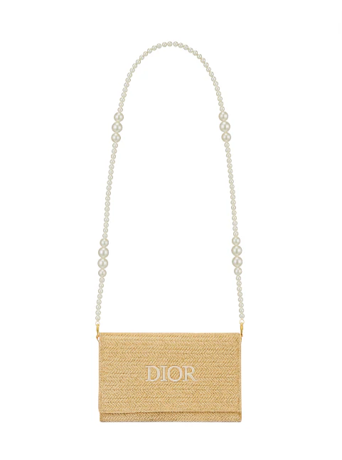 Dior Beauty Raffia Pouch With Pearl Strap - Image 3