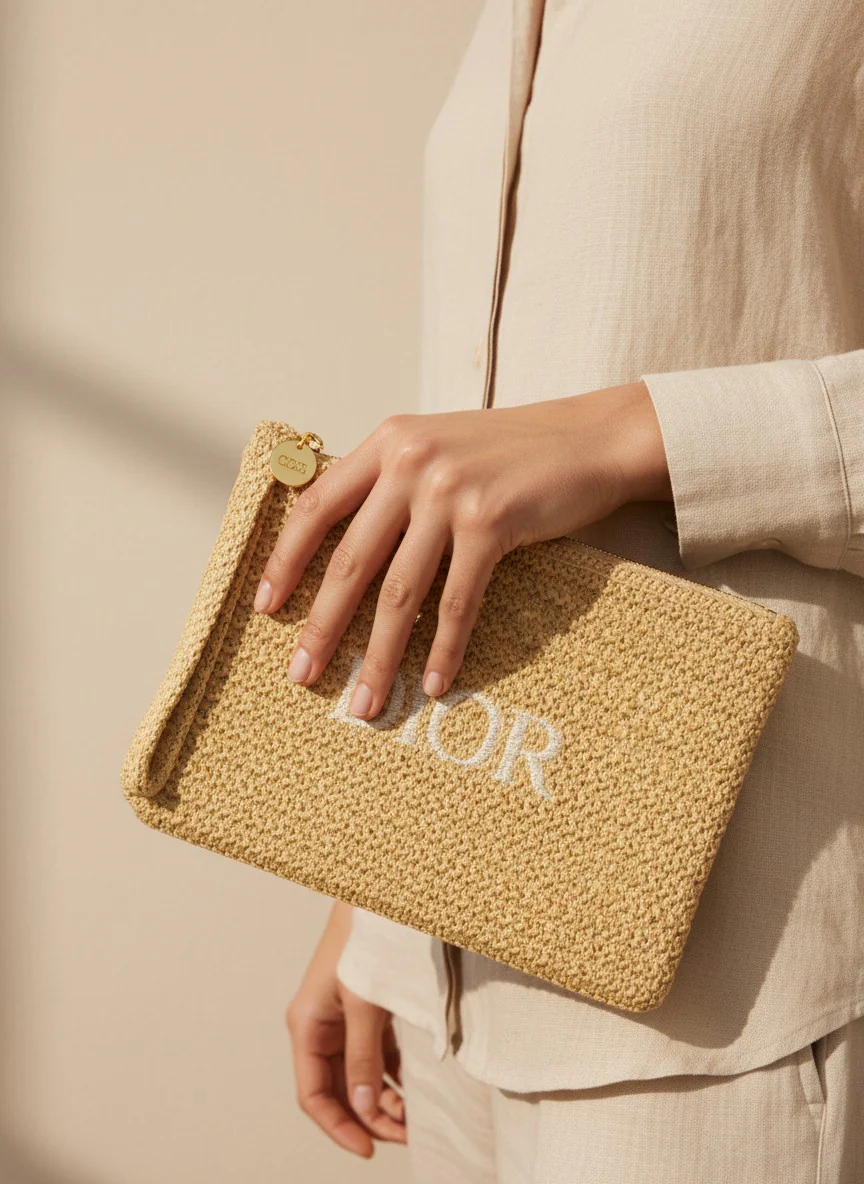 Dior Beauty Raffia Straw Cosmetic Pouch