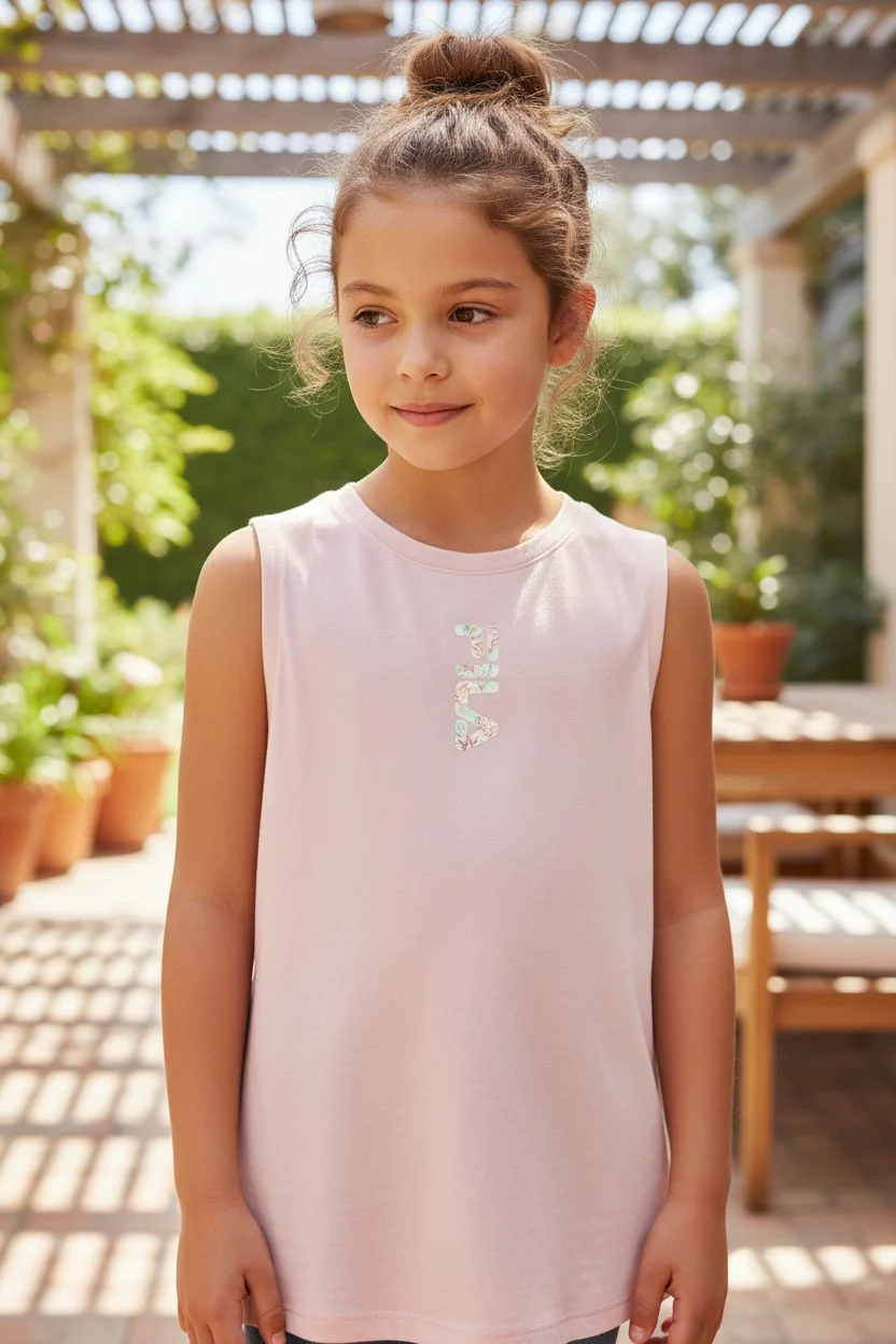 Fila Girls’ Pink Floral Logo Printed Casual Sleeveless T-Shirt