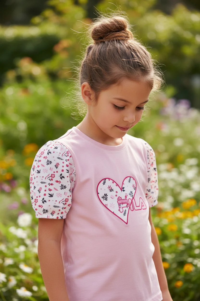 Fila Girls’ Pink Heart Logo Printed Casual T-Shirt
