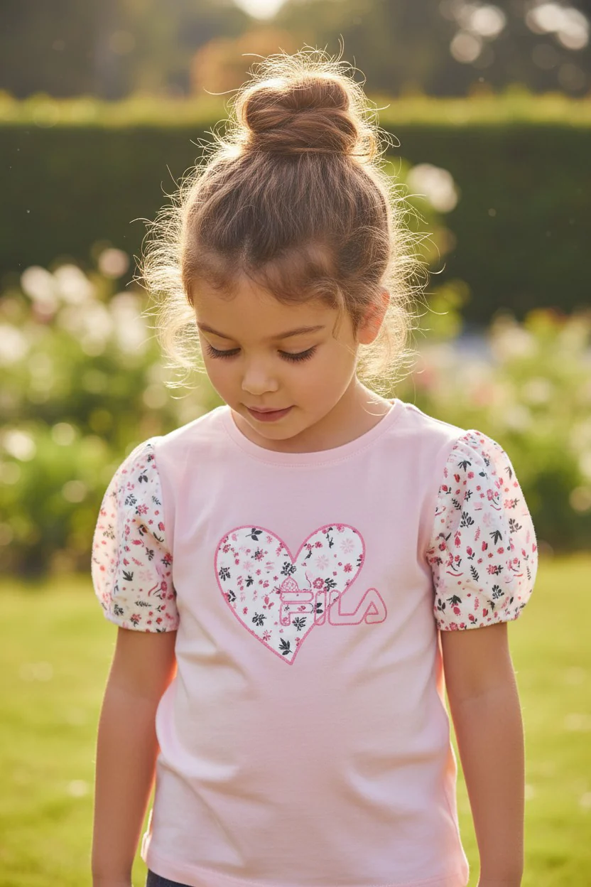 Fila Girls’ Pink Heart Logo Printed Casual T-Shirt - Image 2