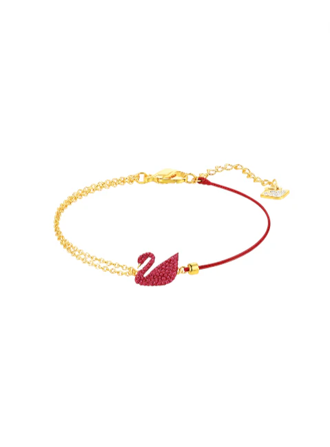 Gold-Plated Swan Bracelet in Red with Crystal Pearl - Image 2