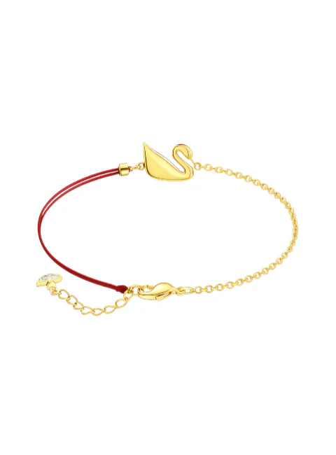 Gold-Plated Swan Bracelet in Red with Crystal Pearl - Image 3