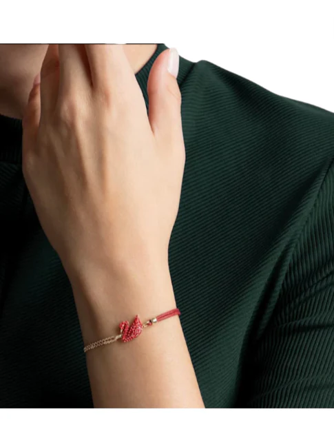 Gold-Plated Swan Bracelet in Red with Crystal Pearl - Image 4