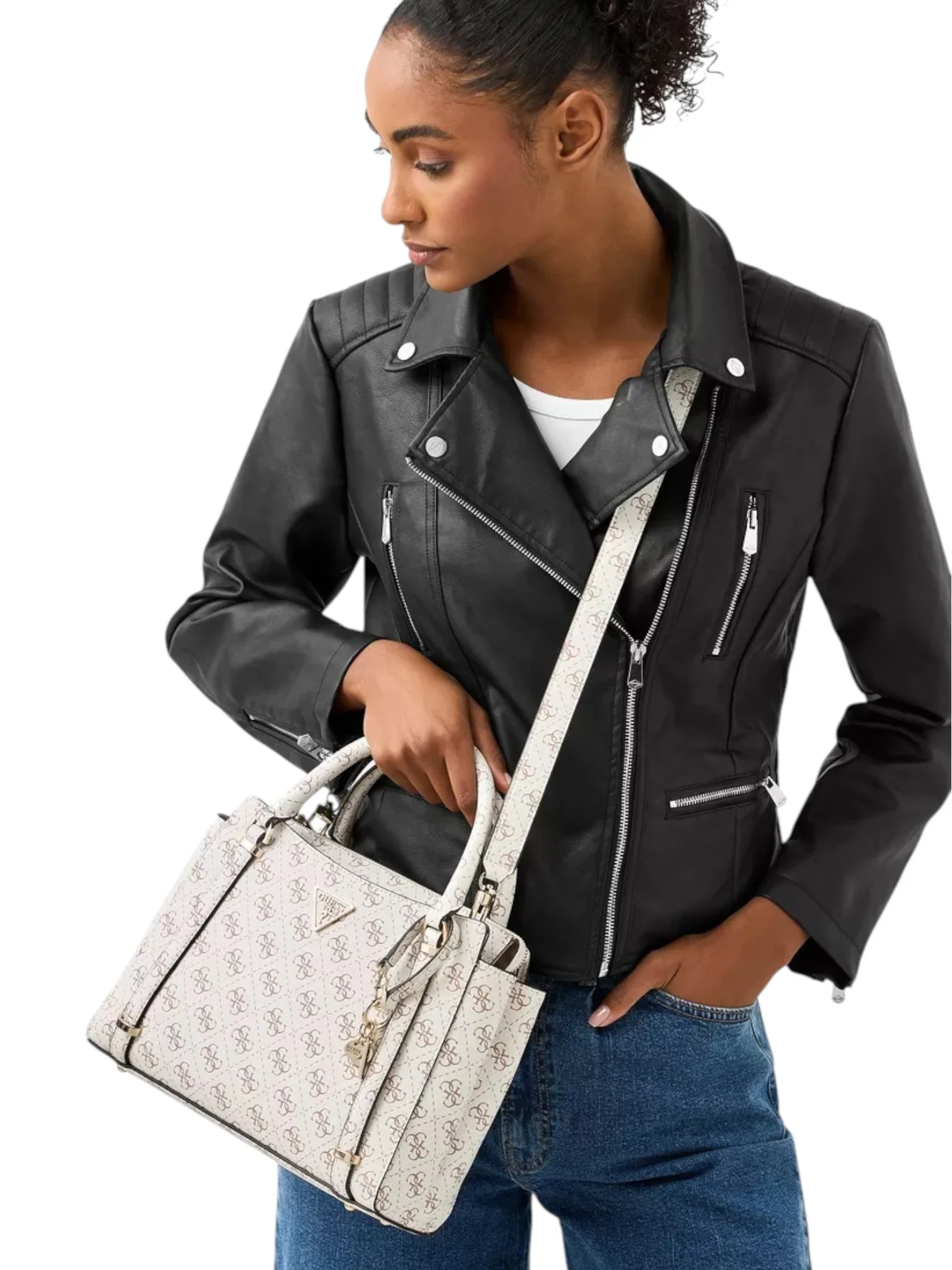 Guess Daryna Printed Tote Bag with Double Handle and Zip Closure