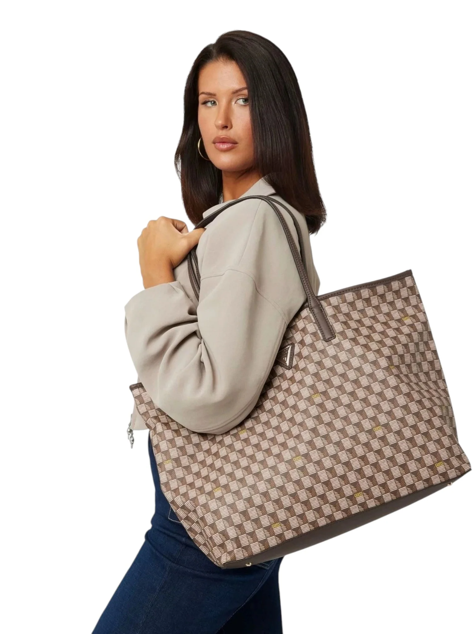 Guess Wave Large 2 in 1 Tote Womens Bag In Brown