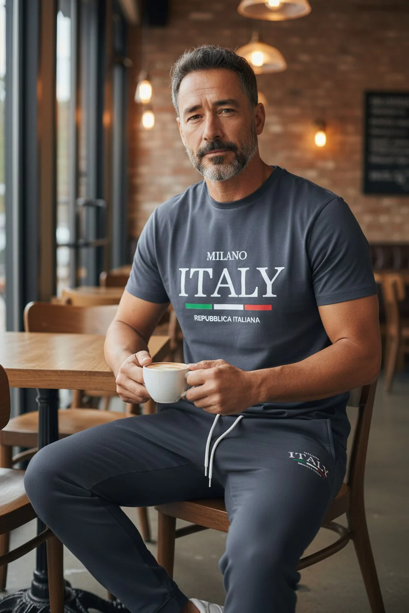 Italy Logo Design Dark Gray T-Shirt & Pants Set