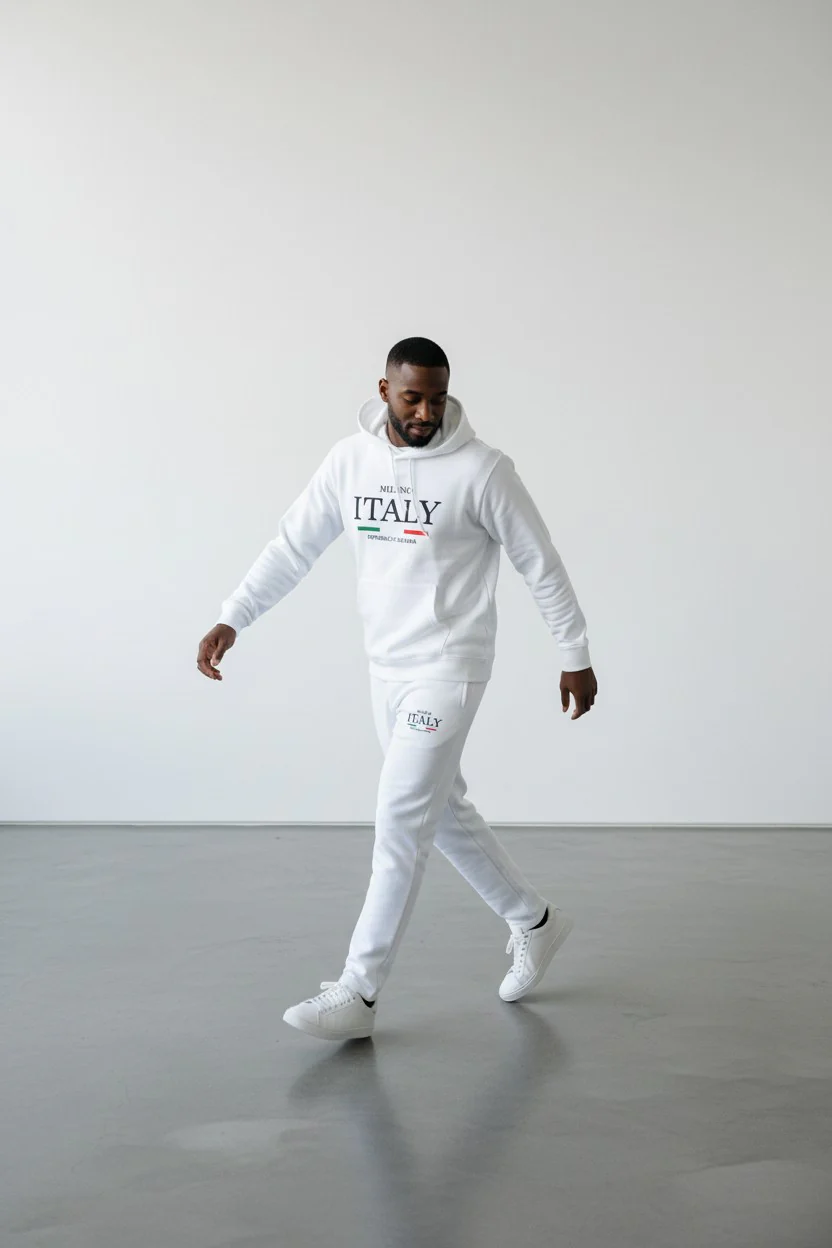 Italy Logo Design White Men's Hoodie & Pants Set