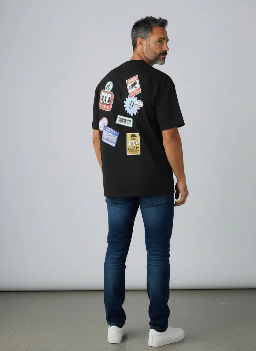 Jack & Jones Men’s Black O-Neck Jordecal Print T-Shirt