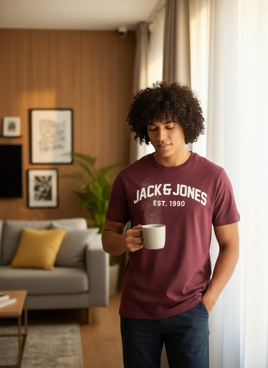 Jack & Jones Men’s Burgundy O-Neck T-Shirt