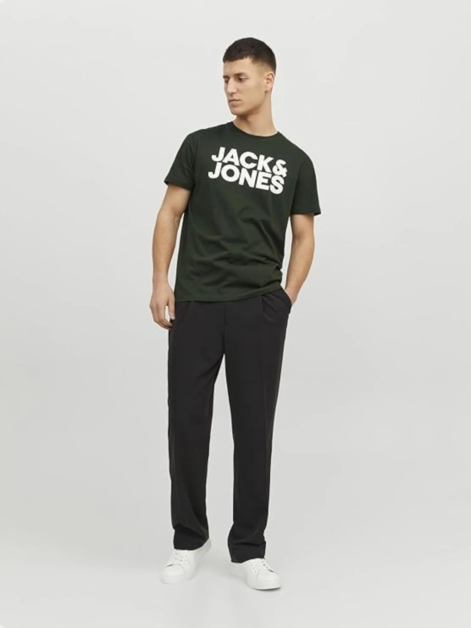 Jack & Jones Men’s Dark Green O-Neck T-Shirt - Image 3